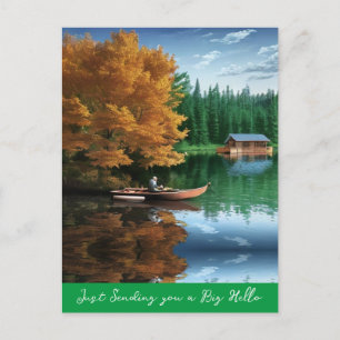 Sending You a Big Hello   Canoe on the Lake Postcard