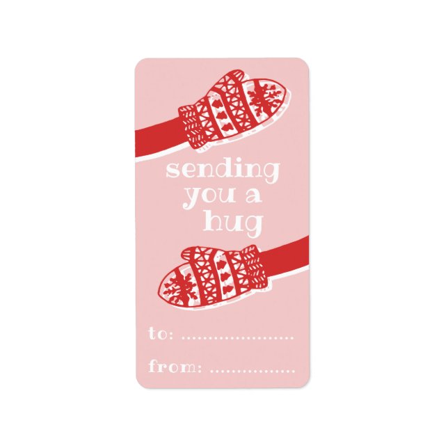 Sending You a Hug • Hands Mittens Winter Holiday Label (Front)