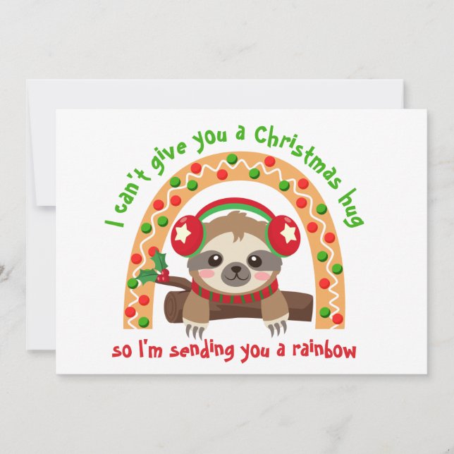 Sending You a Rainbow Sloth Christmas Holiday Card (Front)