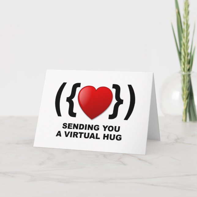 Sending You A Virtual Hug text,  Emoticon & Heart Card (Front)