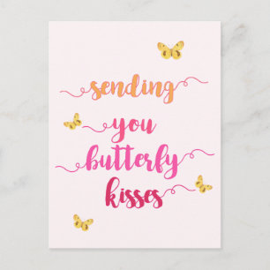 Sending You Butterfly Kisses  Cute Pink Postcard
