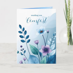 Sending you Comfort Blue Flower Leaves Sympathy Card