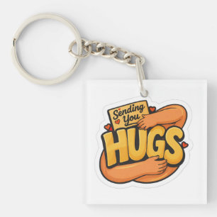 Sending You Hugs Sticker - Cute Cartoon Hugging Key Ring