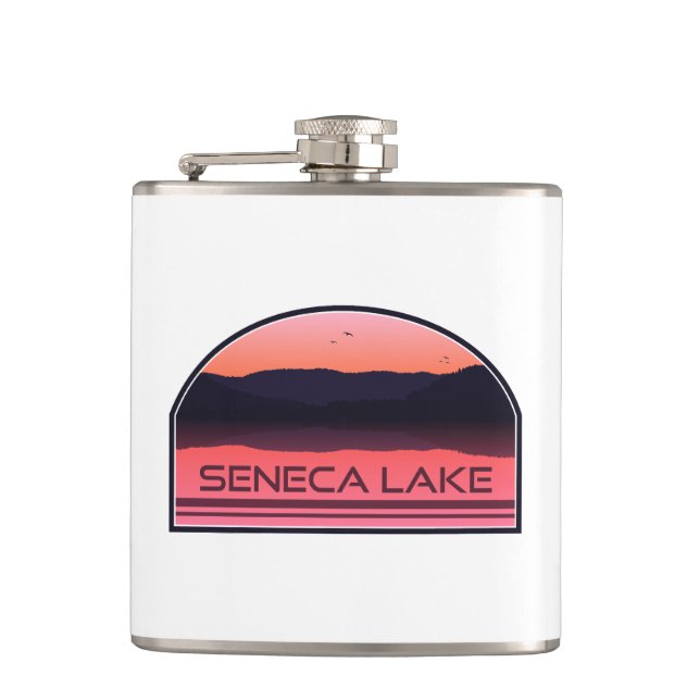 Seneca Lake New York Red Sunrise Hip Flask (Front)