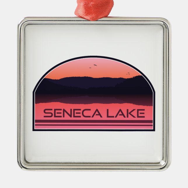 Seneca Lake New York Red Sunrise Metal Ornament (Front)