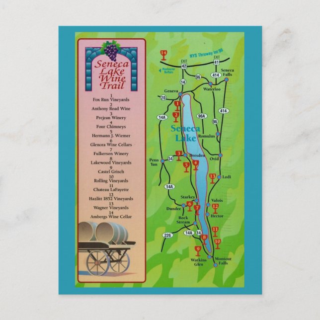 Seneca Lake Wine Trail Vintage Postcard (Front)