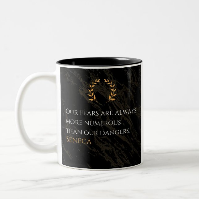 Seneca's Insight: Fears Compared to Real Dangers Two-Tone Coffee Mug (Left)