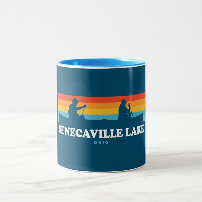 Senecaville Lake Ohio Canoe Two-Tone Coffee Mug (Center)