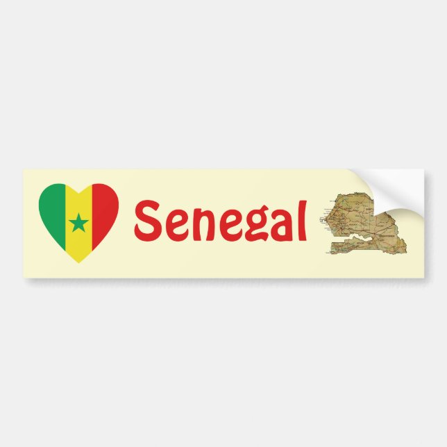 Senegal Flag Heart + Map Bumper Sticker (Front)