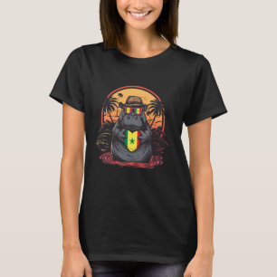 Senegal Flag Hippo Rhino Sunset Heart Senegalese R T-Shirt