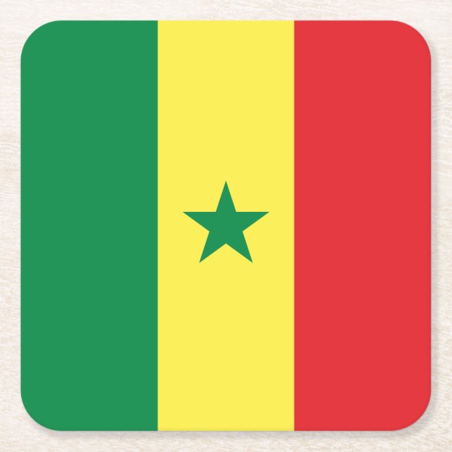 Senegal Flag Square Paper Coaster (Front)