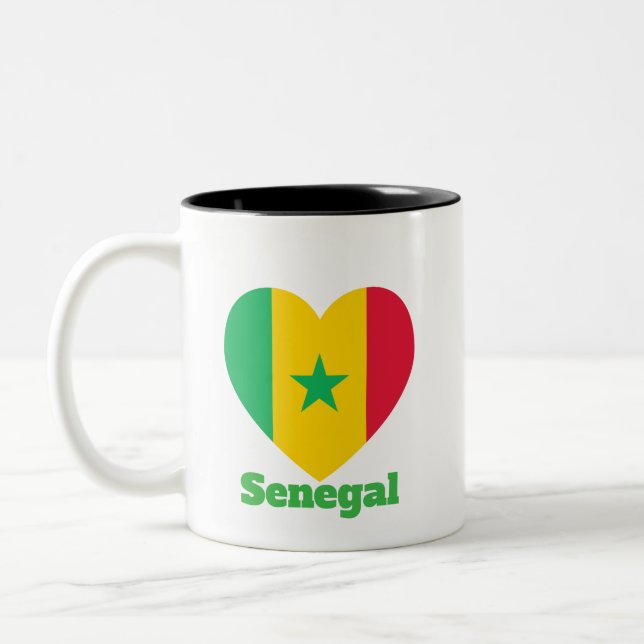 Senegal Heart Flag  Two-Tone Coffee Mug (Left)
