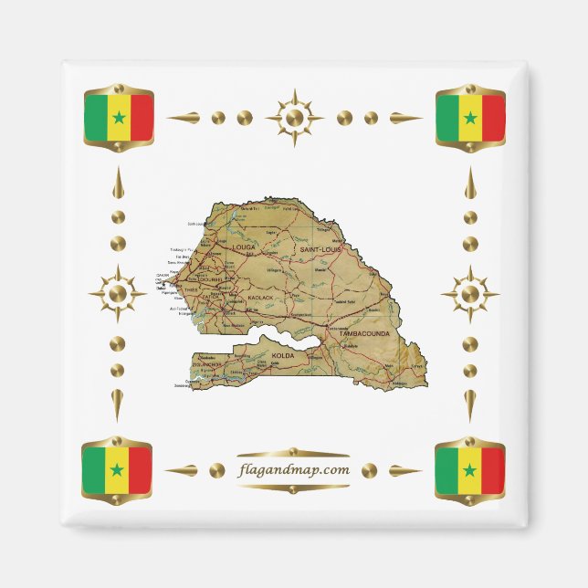Senegal Map + Flags Magnet (Front)