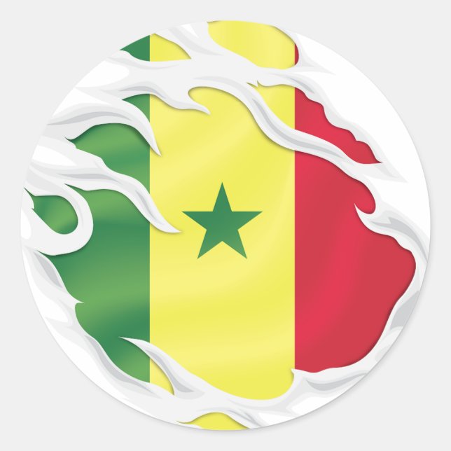 Senegal Ripped Flag Classic Round Sticker (Front)