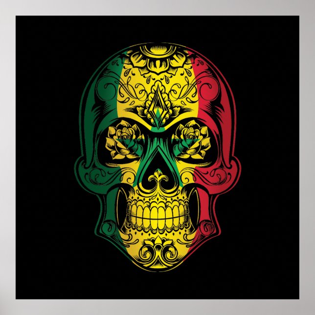 Senegal  Skull And Roses Flag Poster (Front)