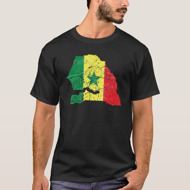 Senegalese flag distressed with Senegal map Senega T-Shirt (Front)