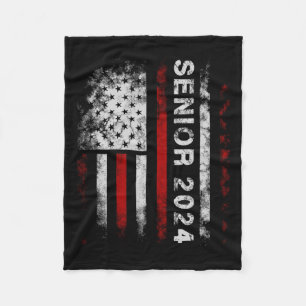 Senior 2024 American Flag Usa Graduation Class Of Fleece Blanket