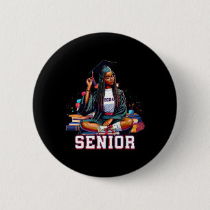 Senior 2024 Black Afro African Woman Graduation Bo 6 Cm Round Badge