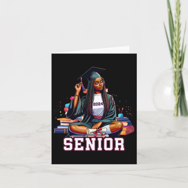 Senior 2024 Black Afro African Woman Graduation Bo Card (Front)