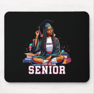 Senior 2024 Black Afro African Woman Graduation Bo Mouse Pad