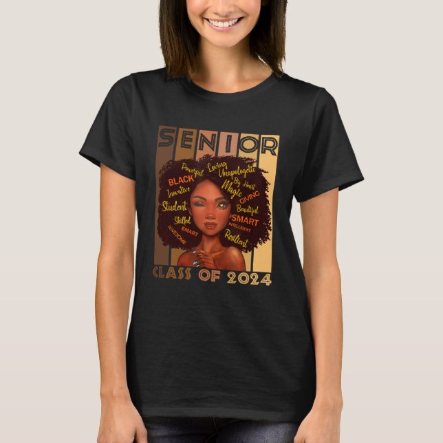 Senior 2024 Class Black Smart Afro Melanin African T-Shirt (Front)