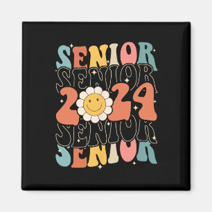 Senior 2024 Class Of 2024 Retro Groovy Seniors Gra Magnet