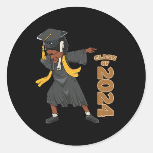 Senior 2024 Graduation African Black Girl Dabbing  Classic Round Sticker
