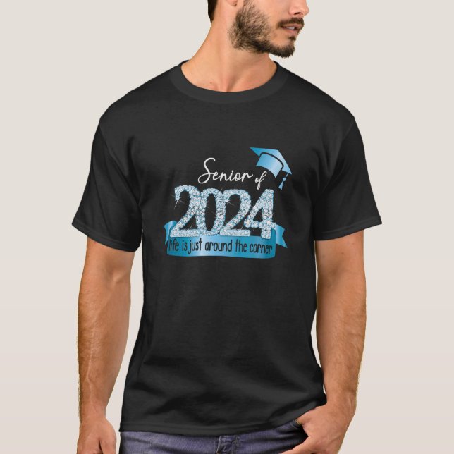 Senior 2024 I Motivational Quote Blue Black Party  T-Shirt (Front)