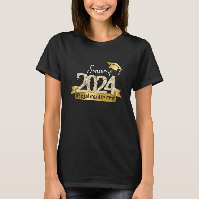 Senior 2024 I Motivational Quote Yellow Black Part T-Shirt (Front)
