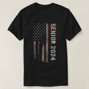 Senior 2024 Usa American Flag Graduation  T-Shirt