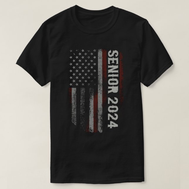 Senior 2024 Usa American Flag Graduation  T-Shirt (Design Front)