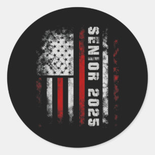 Senior 2025 American Flag Shirt Usa Graduation Cl Classic Round Sticker