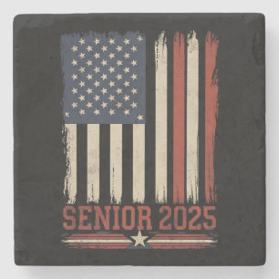 Senior 2025 American Flag USA Graduation Class Of Stone Coaster