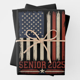 Senior 2025 American Flag USA Graduation Class Of Wrapping Paper Sheet