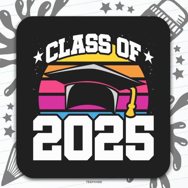 Senior 2025 Class of 2025 Graduation Retro Sunset Square Sticker (Creator Uploaded)