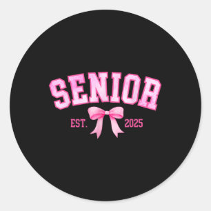 Senior 2025 Coquette Cl Of 2025 Pink Bows Retro  Classic Round Sticker