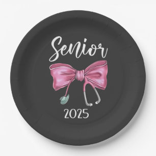 Senior 2025 Coquette Class of 2025 Pink Bows Paper Plate