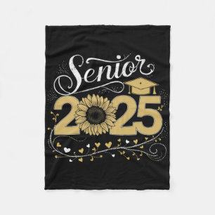 Senior 2025 Funny Graduation Sunflower Cl Of 2025 Fleece Blanket
