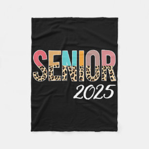 Senior 2025 Graduation Leopard Print Grad Senior 2 Fleece Blanket
