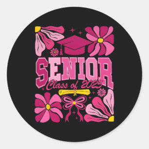 Senior 2025 Groovy Cl Of 2025 Graduation Floral Classic Round Sticker