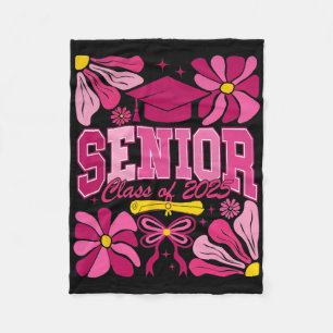 Senior 2025 Groovy Cl Of 2025 Graduation Floral Fleece Blanket