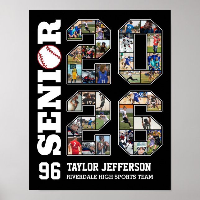 Senior 2026 Baseball Team Sports Photo Collage Poster (Front)