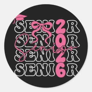 Senior 2026 Cl Of 2026 Coquette Pink Bow Graduatio Classic Round Sticker
