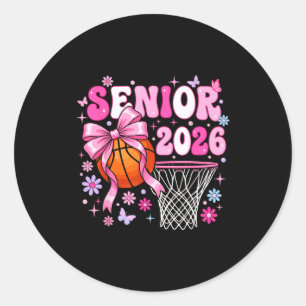 Senior 2026 class of 2026 basketball coquette bow classic round sticker