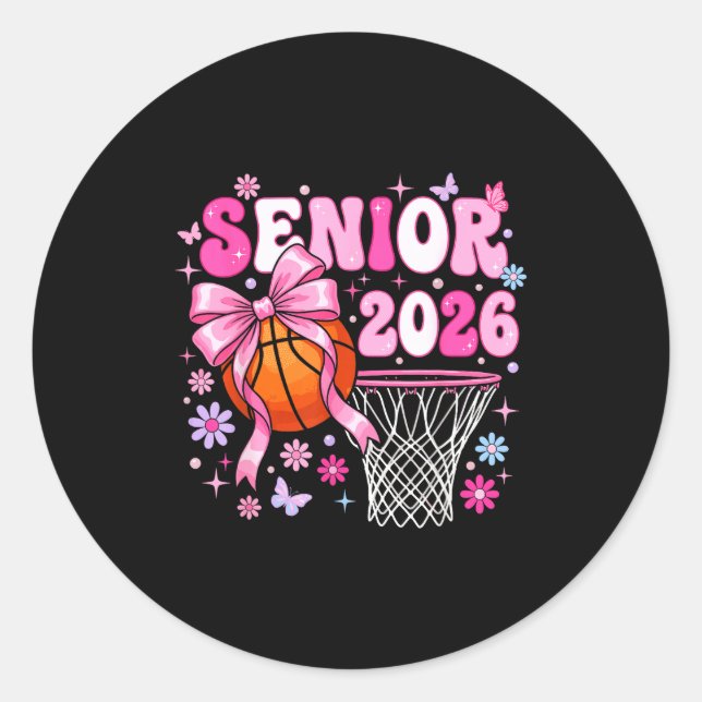 Senior 2026 class of 2026 basketball coquette bow classic round sticker (Front)