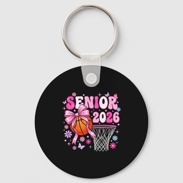 Senior 2026 class of 2026 basketball coquette bow key ring (Front)