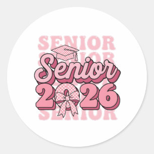 Senior 2026 Class of 2026 Coquette Pink Bow Gradua Classic Round Sticker