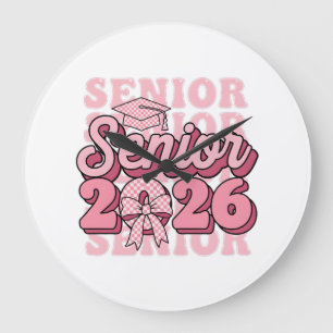 Senior 2026 Class of 2026 Coquette Pink Bow Gradua Large Clock