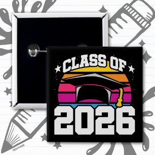 Senior 2026 Class of 2026 Graduation Retro Sunset 15 Cm Square Badge