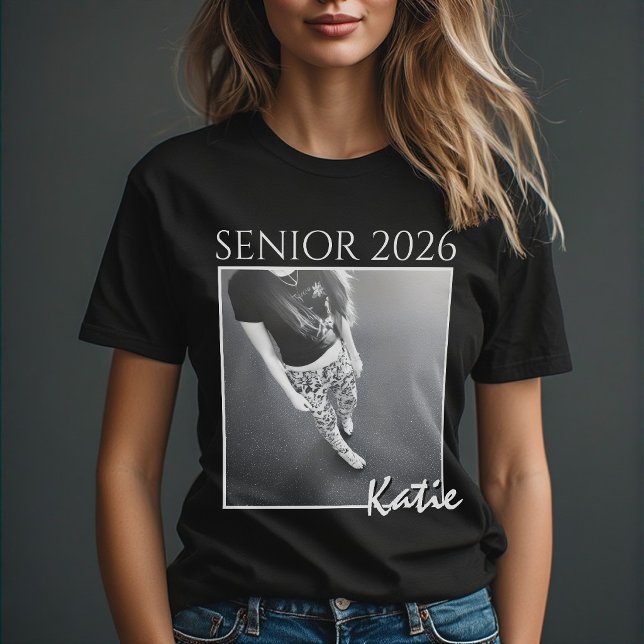 Senior 2026 Custom Photo & Name Minimalist Black  T-Shirt (Creator Uploaded)